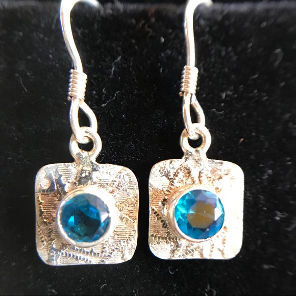New Blue Topaz & Sterling Silver Artisan Earrings - Picture 2 of 4